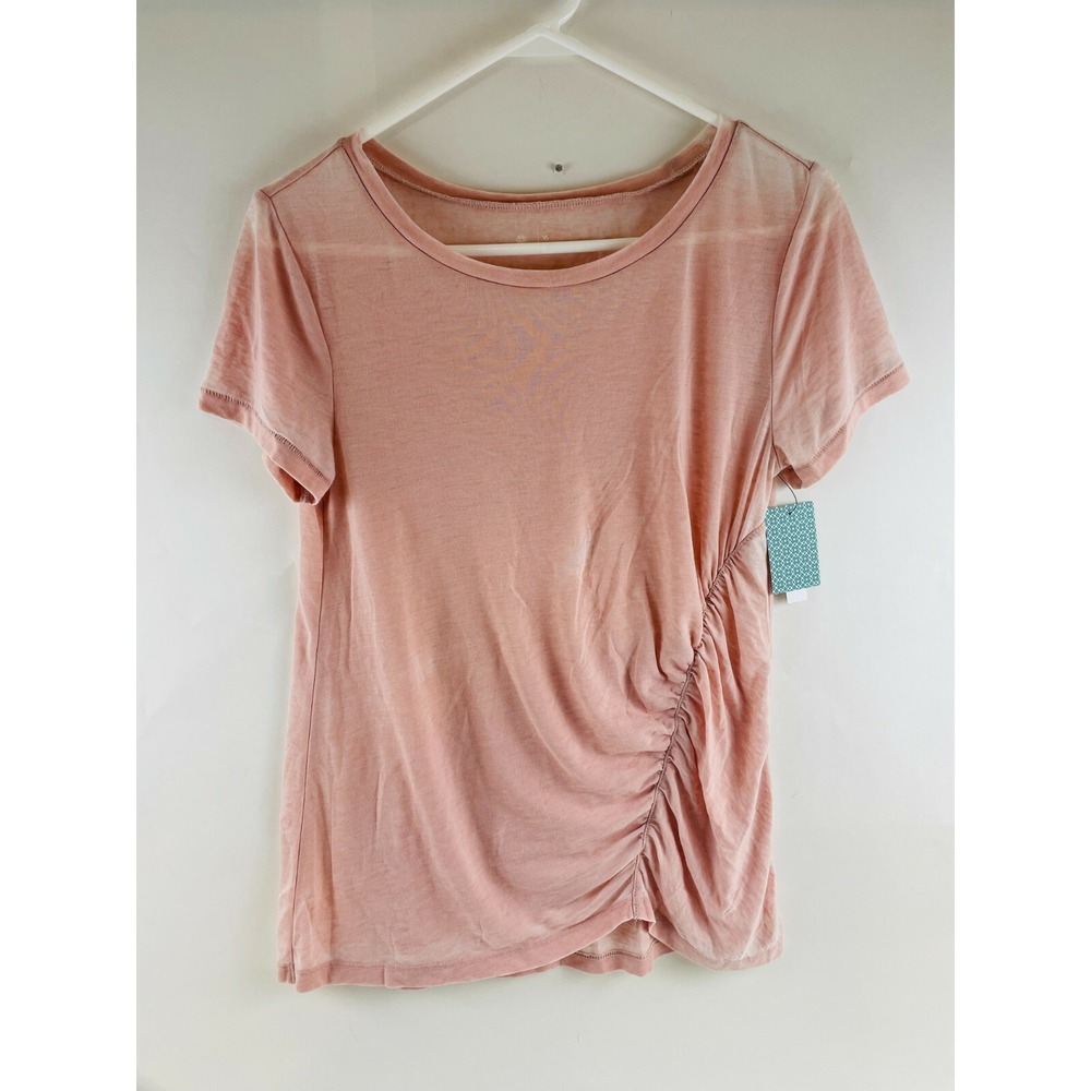 Susina Shirt Women's Size XS Pink Ruched Front Side Short Sleeve Round neck NWT